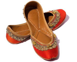 Arama - Orange Silk and Thread Women's Jutti Flats