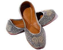 Load image into Gallery viewer, Silk Road - Blue Threaded Women&#39;s Jutti Flats

