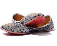 Load image into Gallery viewer, Silk Road - Blue Threaded Women&#39;s Jutti Flats
