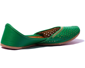 Ranga - Green Women's Leather Jutti Flats