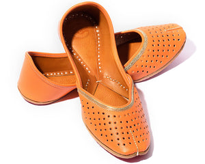 Ranga - Orange Women's Leather Jutti Flats